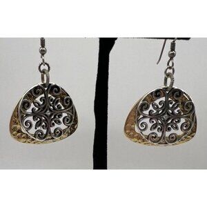 Vintage Brighton Laurel Scroll Mixed Metal Filigree Dangle Earrings Romantic